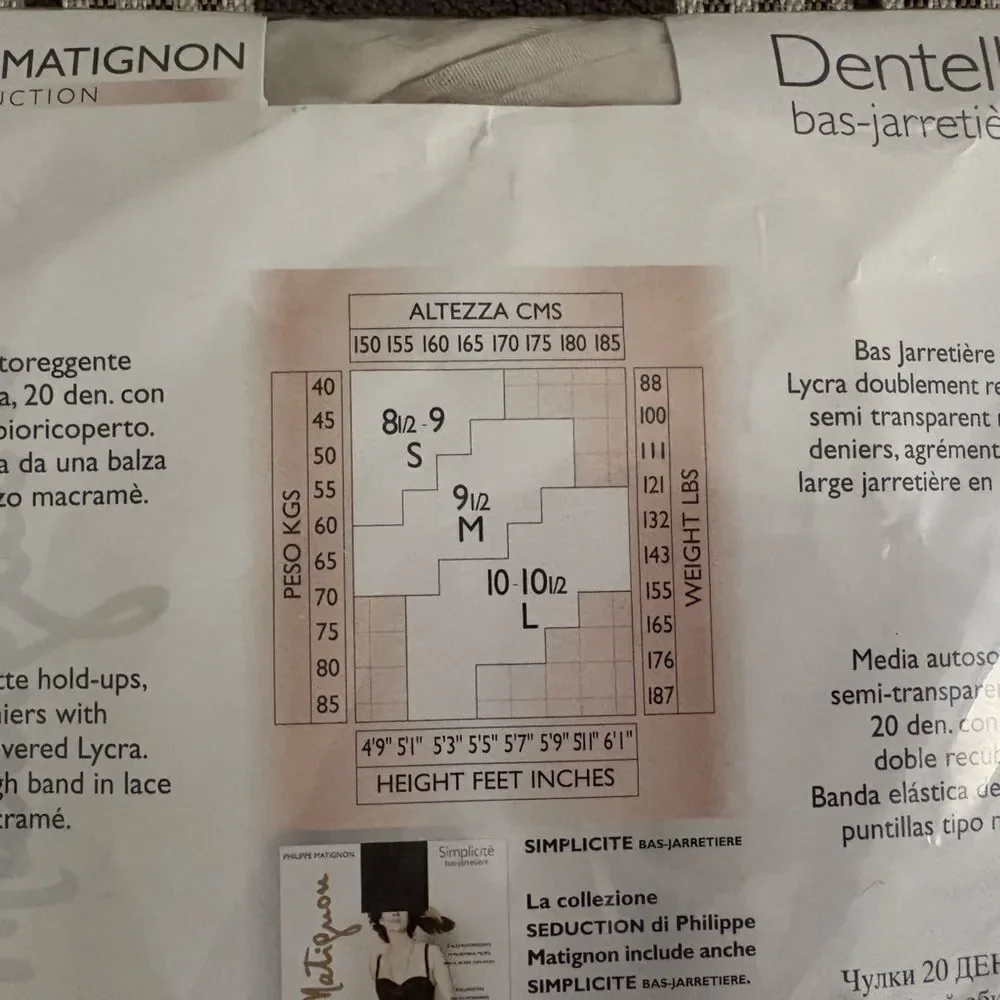 NWT Philippe Matignon Snow Lace Top Thigh High Stockings Size L